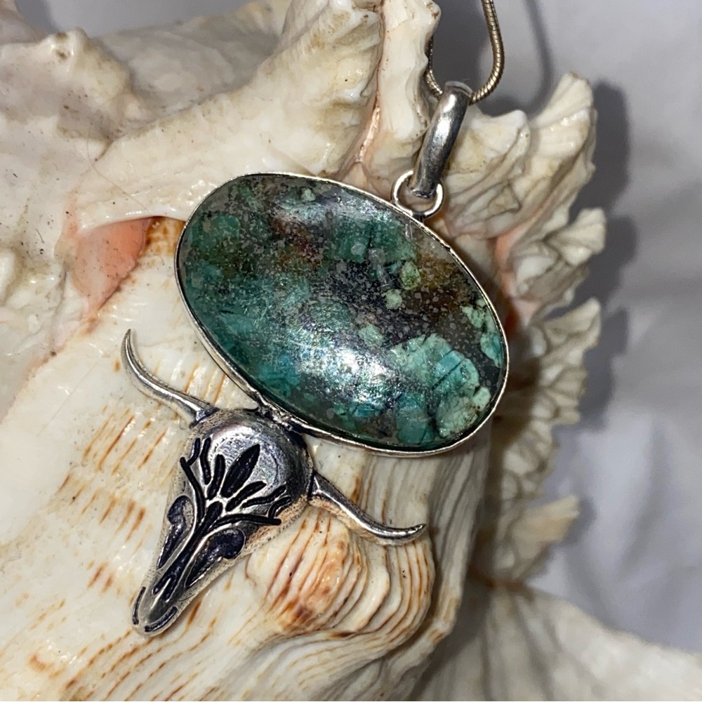 Sale* Chrysocolla Bullhead pendant/ car mirror hanging charm